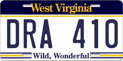 WV license plate DRA410