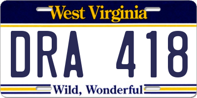 WV license plate DRA418