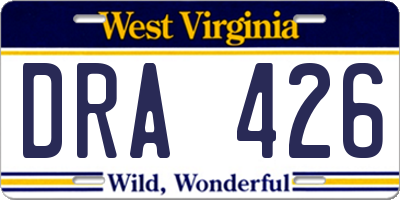 WV license plate DRA426