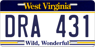 WV license plate DRA431