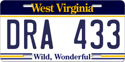 WV license plate DRA433