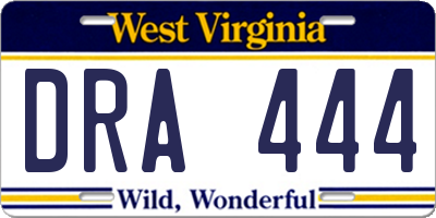 WV license plate DRA444