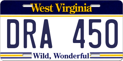 WV license plate DRA450