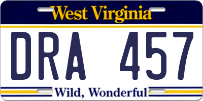 WV license plate DRA457