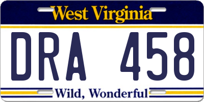 WV license plate DRA458