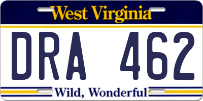 WV license plate DRA462