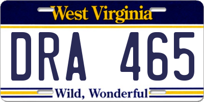 WV license plate DRA465