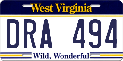 WV license plate DRA494