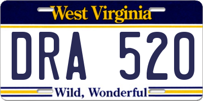 WV license plate DRA520