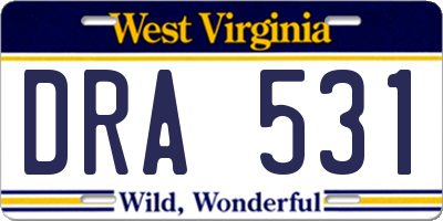 WV license plate DRA531