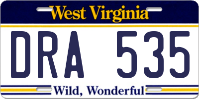 WV license plate DRA535