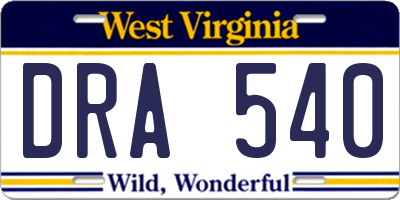 WV license plate DRA540