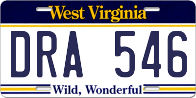 WV license plate DRA546