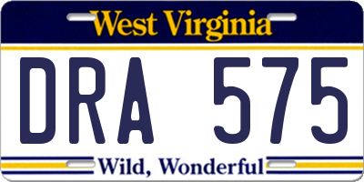 WV license plate DRA575