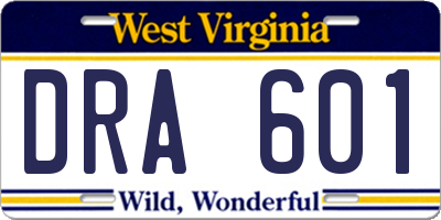 WV license plate DRA601