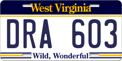 WV license plate DRA603