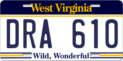 WV license plate DRA610
