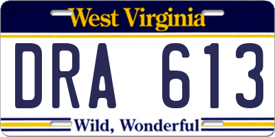 WV license plate DRA613