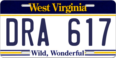 WV license plate DRA617