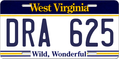 WV license plate DRA625