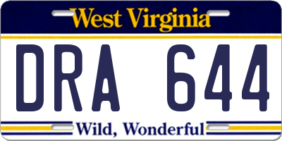 WV license plate DRA644