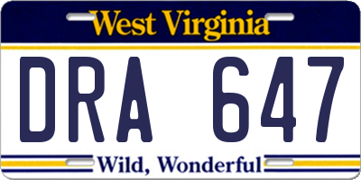 WV license plate DRA647