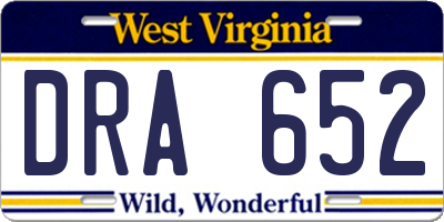 WV license plate DRA652