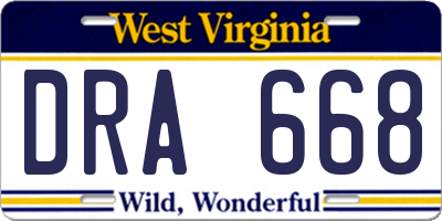 WV license plate DRA668