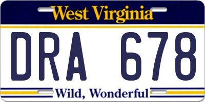 WV license plate DRA678