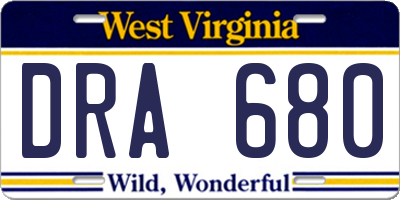 WV license plate DRA680
