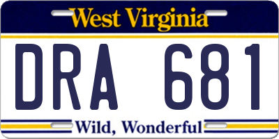 WV license plate DRA681