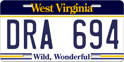 WV license plate DRA694