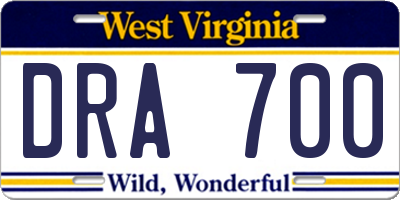 WV license plate DRA700