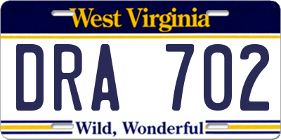 WV license plate DRA702