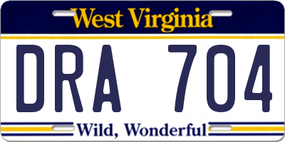 WV license plate DRA704