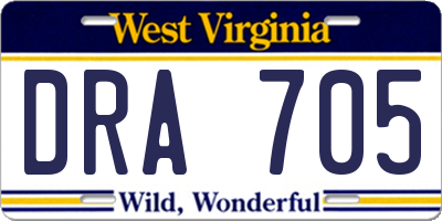 WV license plate DRA705
