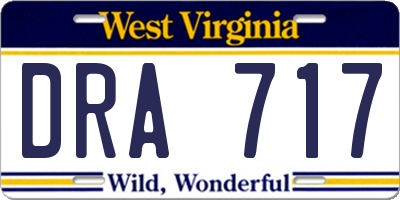 WV license plate DRA717