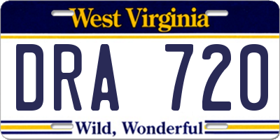 WV license plate DRA720