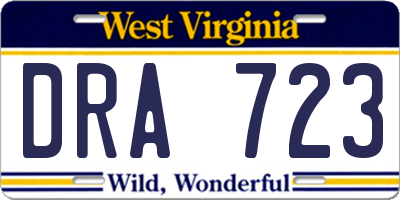 WV license plate DRA723