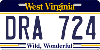 WV license plate DRA724