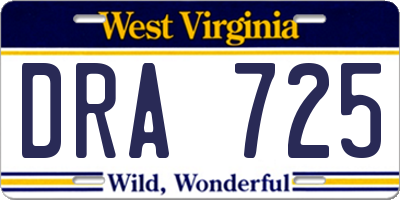 WV license plate DRA725