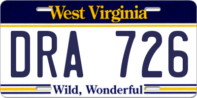 WV license plate DRA726