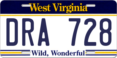 WV license plate DRA728