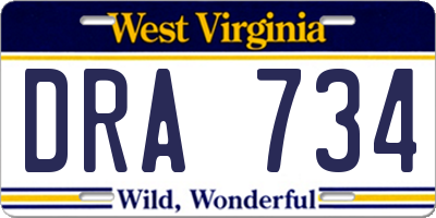 WV license plate DRA734