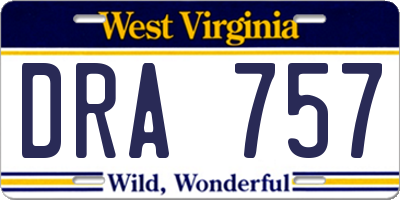 WV license plate DRA757