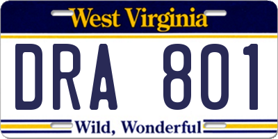 WV license plate DRA801