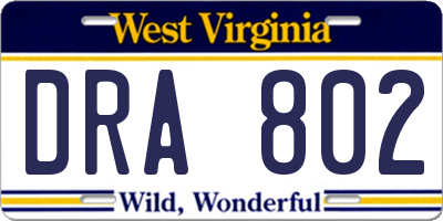 WV license plate DRA802