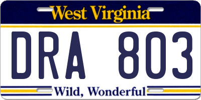 WV license plate DRA803