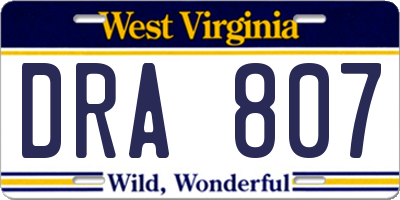 WV license plate DRA807
