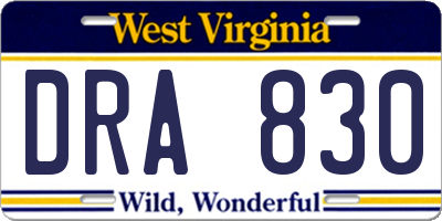 WV license plate DRA830